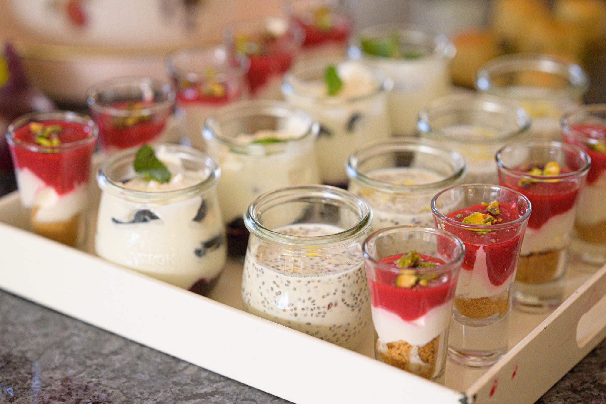 Lemon Chia Pot & Blueberry & Elderflower Yoghurt Pots Pretty Little Shot Glass Desserts