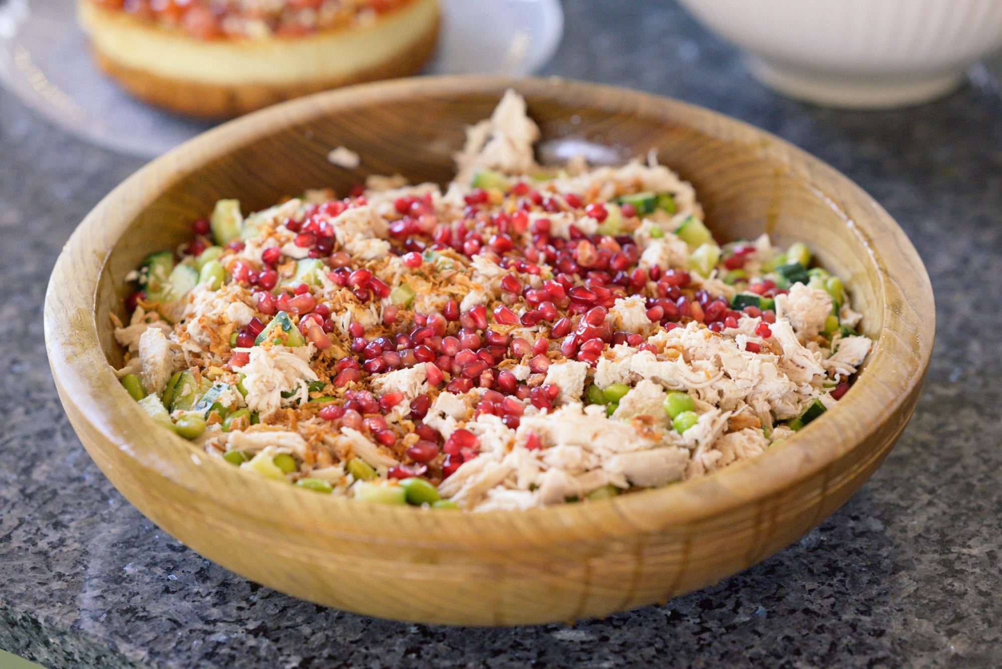 Pulled Chicken & Edamame Salad with Lemon & Garlic Dressing