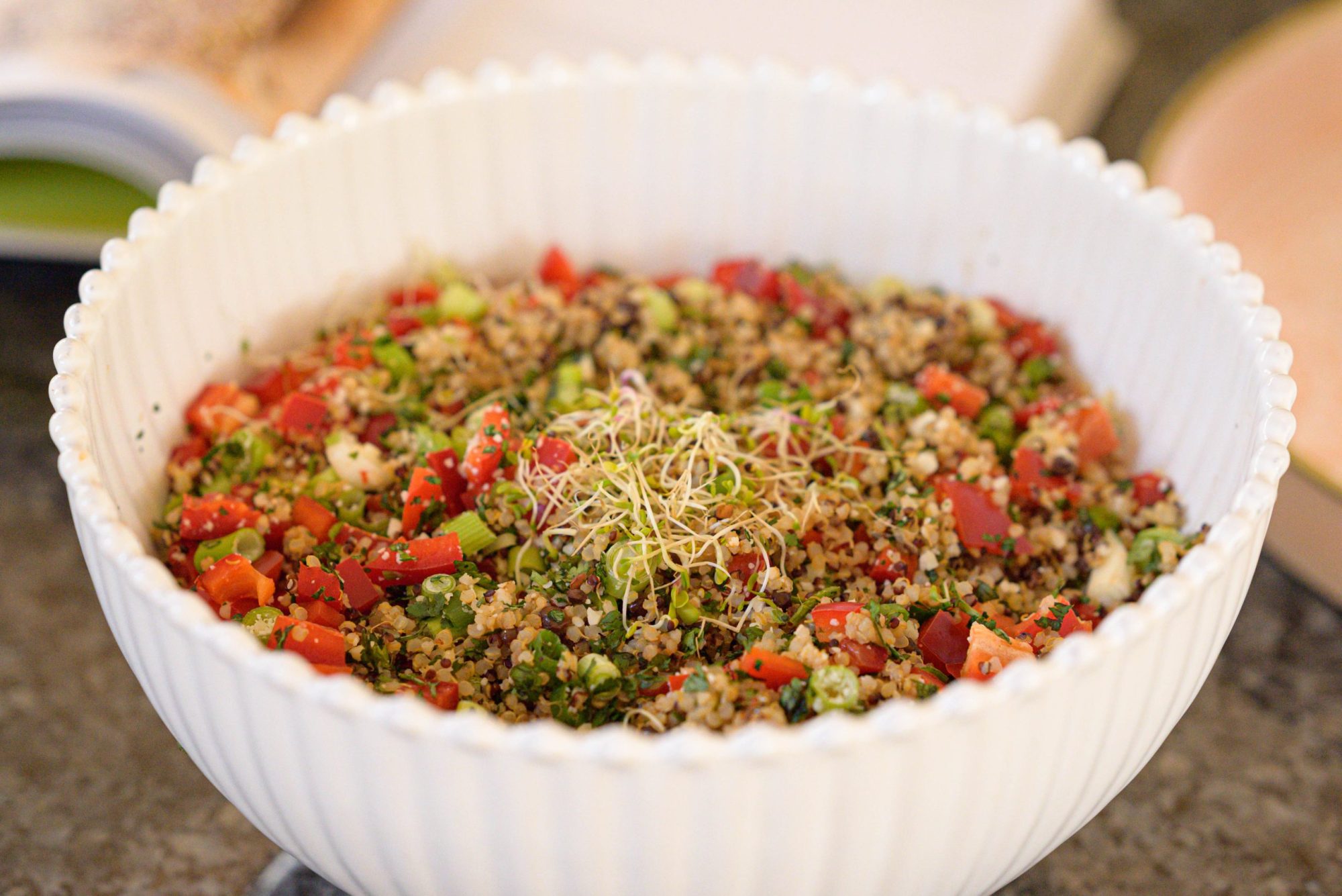Quinoa & Red Pepper Salad with Fresh Herbs & Sprouted Seeds