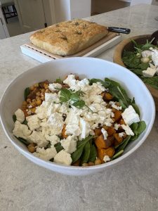 Roasted Sweet Potato, Chicken, Feta & Spinach Salad