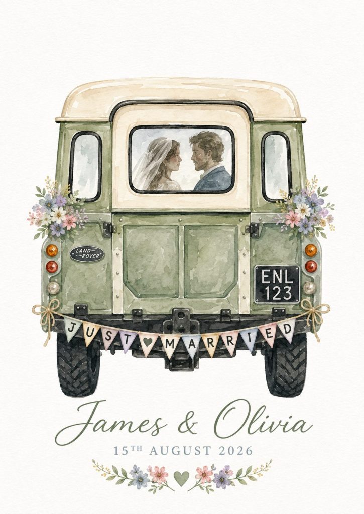 Personalised Land Rover Wedding Portrait