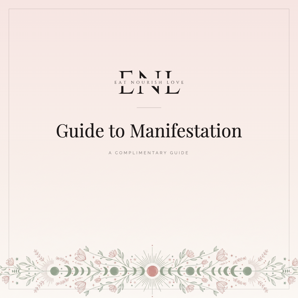 ENL Guide to Manifestation cover in the brand blush with the Eat Nourish Love logo